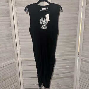 NEW Stranger Things Womens Black Dress Size Medium Side Rouch Tie Sleeveless